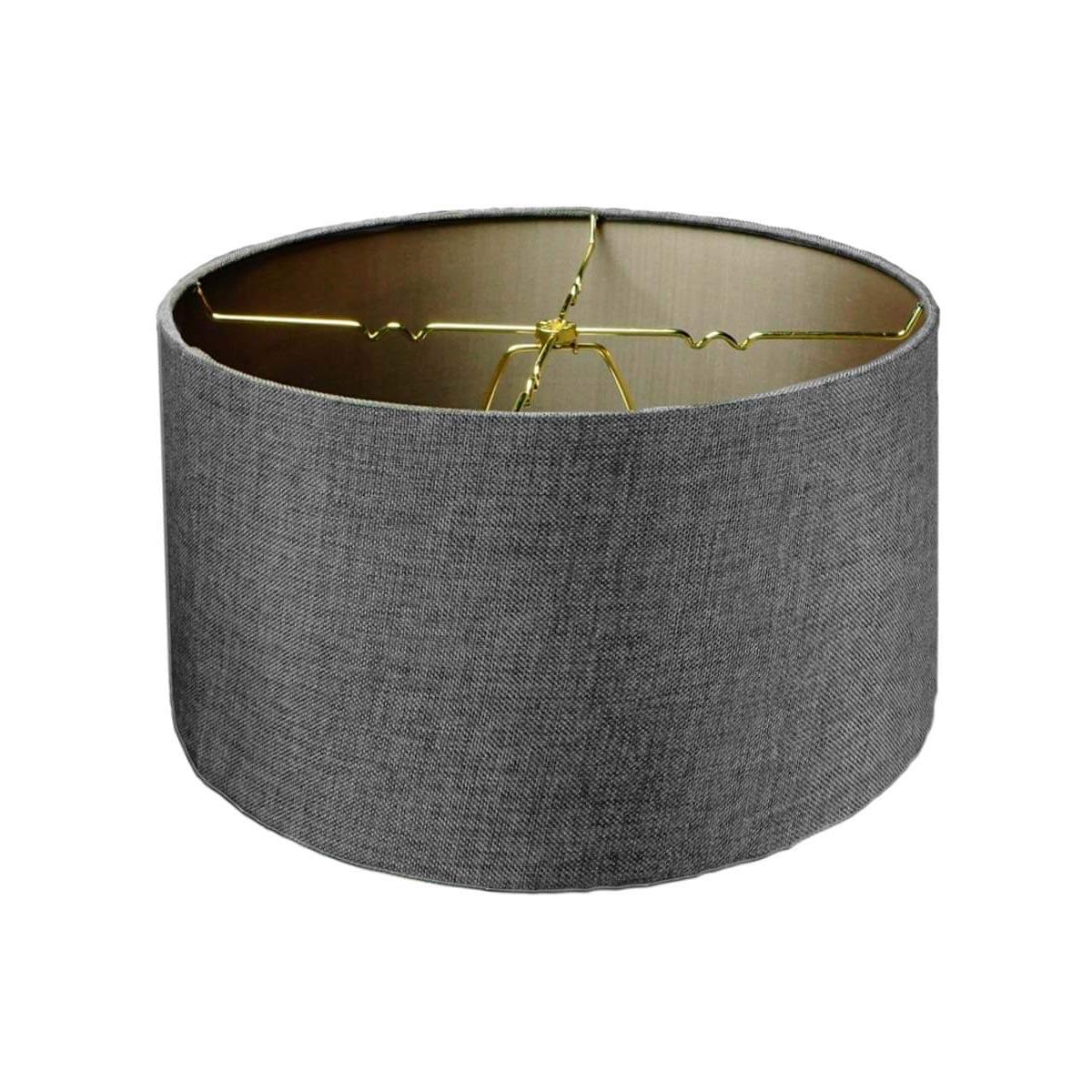 14"W x 7"H Granite Grey Burlap Hardback Drum Lampshade