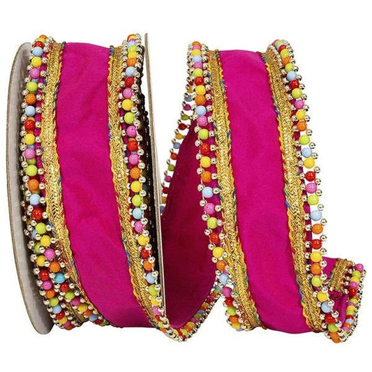 1.5" Beaded Candy Edge Ribbon: Fuchsia (5 Yards)