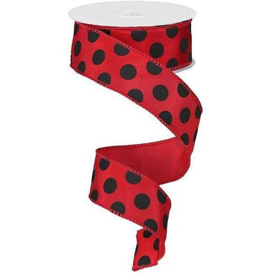 1.5" Big Polka Dot Ribbon: Red & Black (10 Yards)