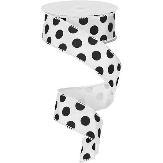1.5" Big Polka Dot Ribbon: White & Black (10 Yards)