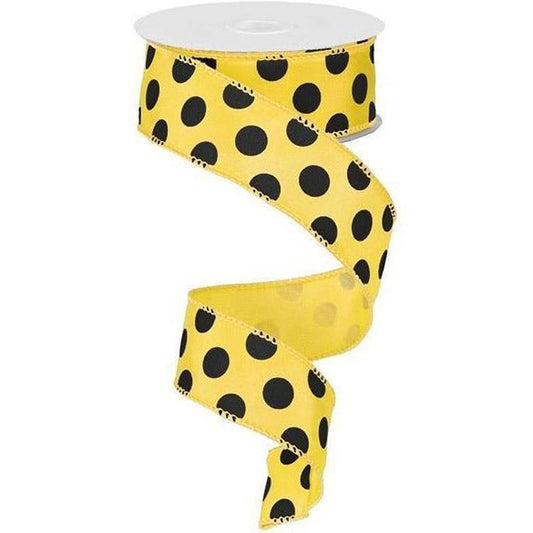 1.5" Big Polka Dot Ribbon: Yellow & Black (10 Yards)