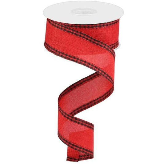 1.5" Black Gingham Edge Ribbon: Red (10 Yards)