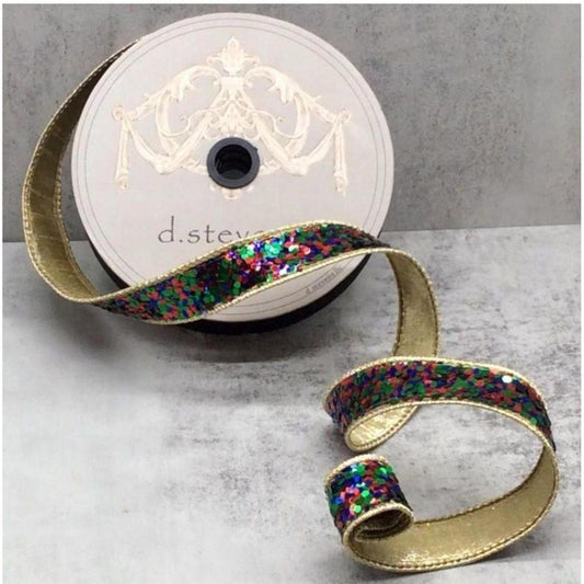 1" Cirque Glitter Ribbon: Emerald Green/Red/Blue (10 Yards)