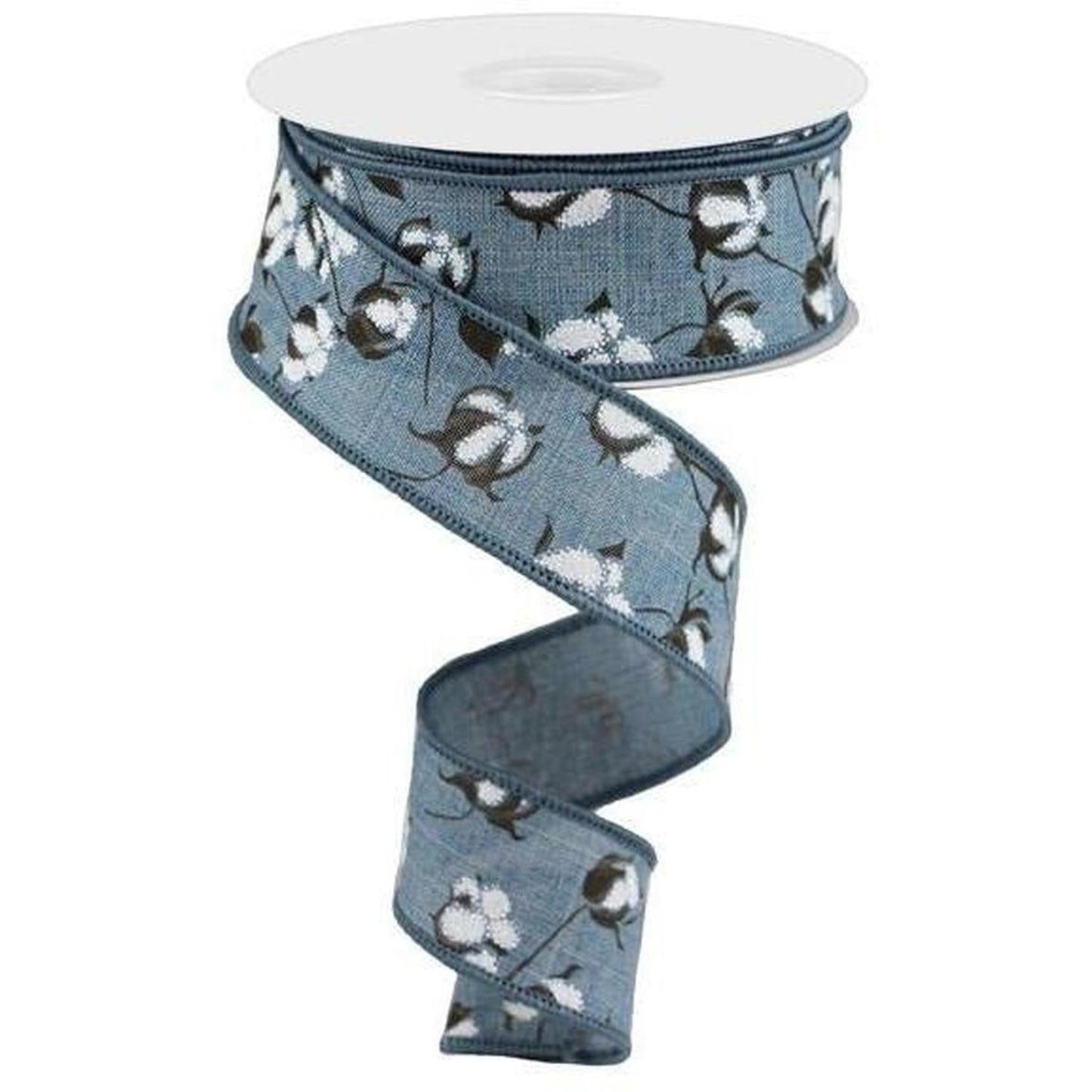 1.5" Cotton Pod Ribbon: Faded Denim & White (10 Yards)