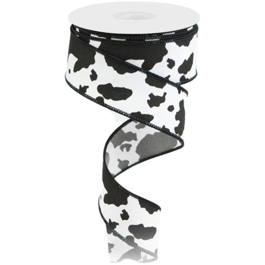 1.5" Cowhide Print Ribbon: Black & White (10 Yards)