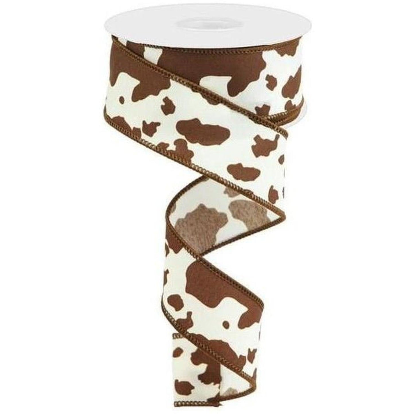 1.5" Cowhide Print Ribbon: Brown & Ivory (10 Yards)