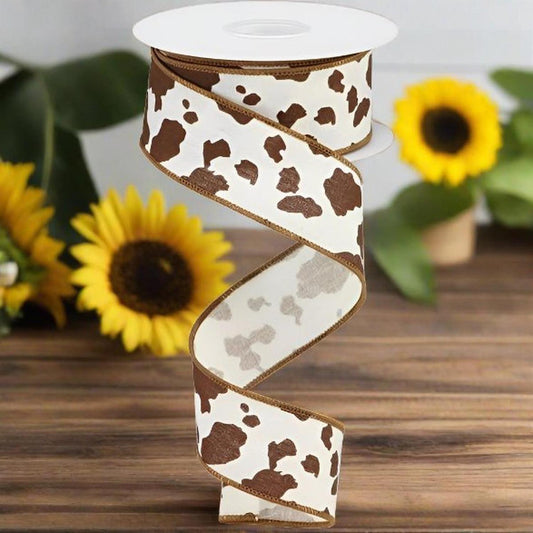 1.5" Cowhide Print Ribbon: Brown & White (10 Yards)