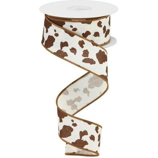 1.5" Cowhide Print Ribbon: Brown & White (10 Yards)