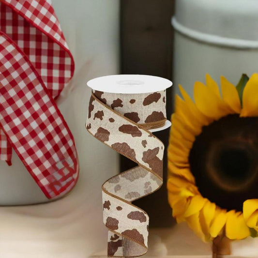 1.5" Cowhide Print Ribbon: Natural & Brown (10 Yards)