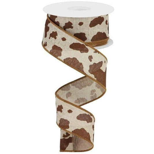 1.5" Cowhide Print Ribbon: Natural & Brown (10 Yards)