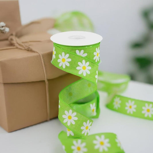 1.5" Daisy Royal Ribbon: Lime Green (10 Yards)
