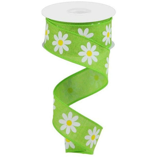 1.5" Daisy Royal Ribbon: Lime Green (10 Yards)