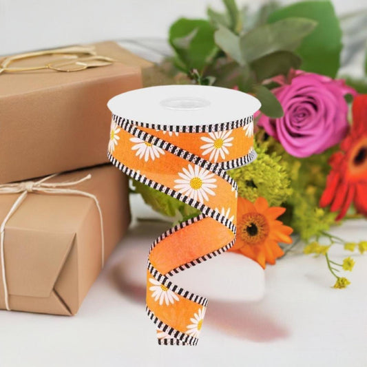 1.5" Daisy Stripe Royal Ribbon: New Orange (10 Yards)