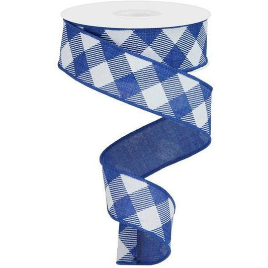 1.5" Diagonal Check On Royal Ribbon: Royal Blue (10 Yards)