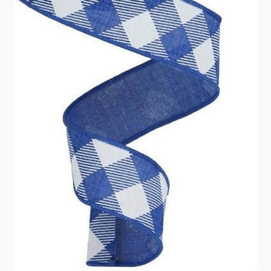 1.5" Diagonal Check On Royal Ribbon: Royal Blue (10 Yards)