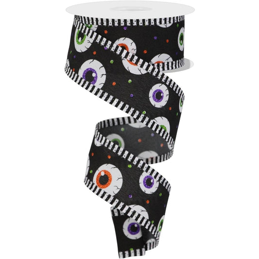 1.5" Eyeball Striped Edge Ribbon: Black (10 Yards)