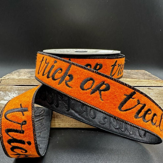 1.5" Felt Trick or Treat Ribbon: Orange (5 Yards)
