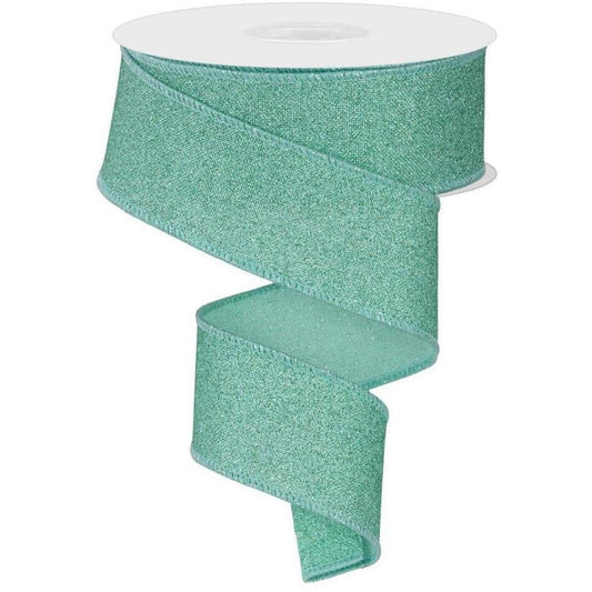 1.5" Fine Glitter on Royal Ribbon: Mint Green (10 Yards)