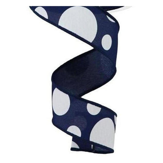 1.5" Giant Three Size Polka Dot Ribbon: Navy Blue (10 Yards)