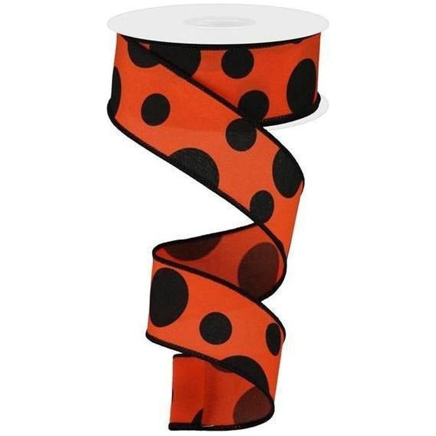 1.5" Giant Three Size Polka Dot Ribbon: Orange & Black (10 Yards)