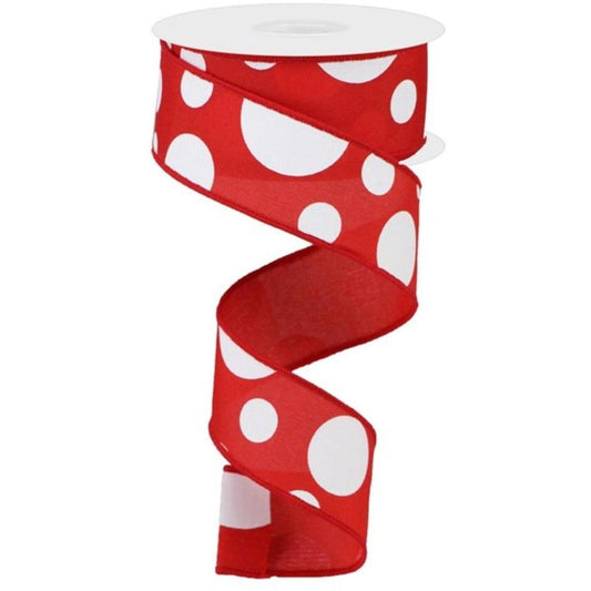 1.5" Giant Three Size Polka Dot Ribbon: Red & White (10 Yards)