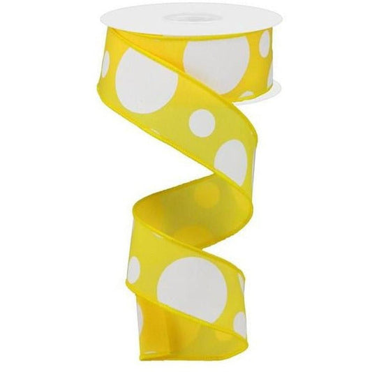 1.5" Giant Three Size Polka Dot Ribbon: Yellow & White (10 Yards)
