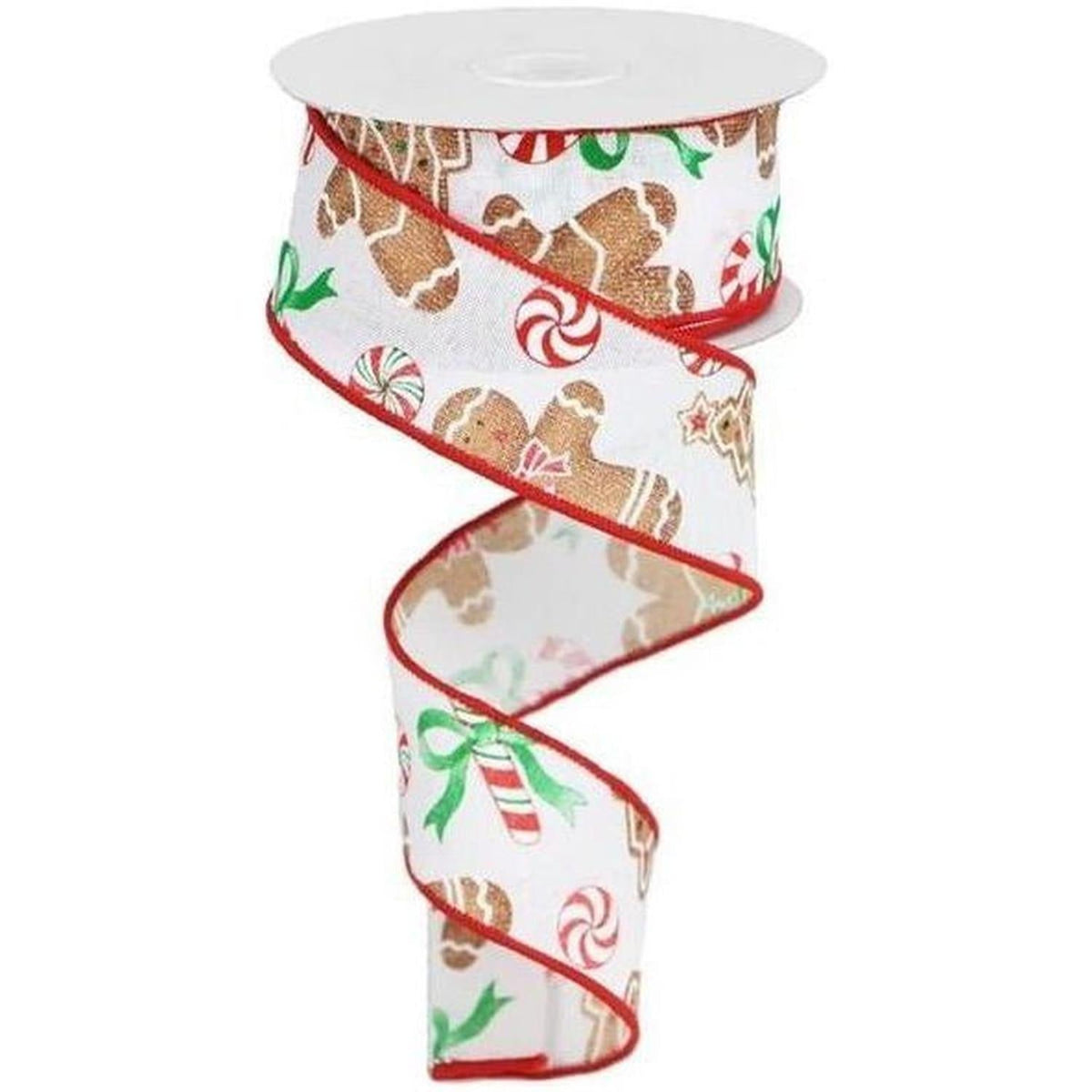 1.5" Gingerbread Candy Ribbon: White (10 Yards)