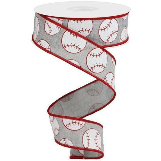 1.5" Glitter Baseball on Royal Ribbon: Gray (10 Yards)