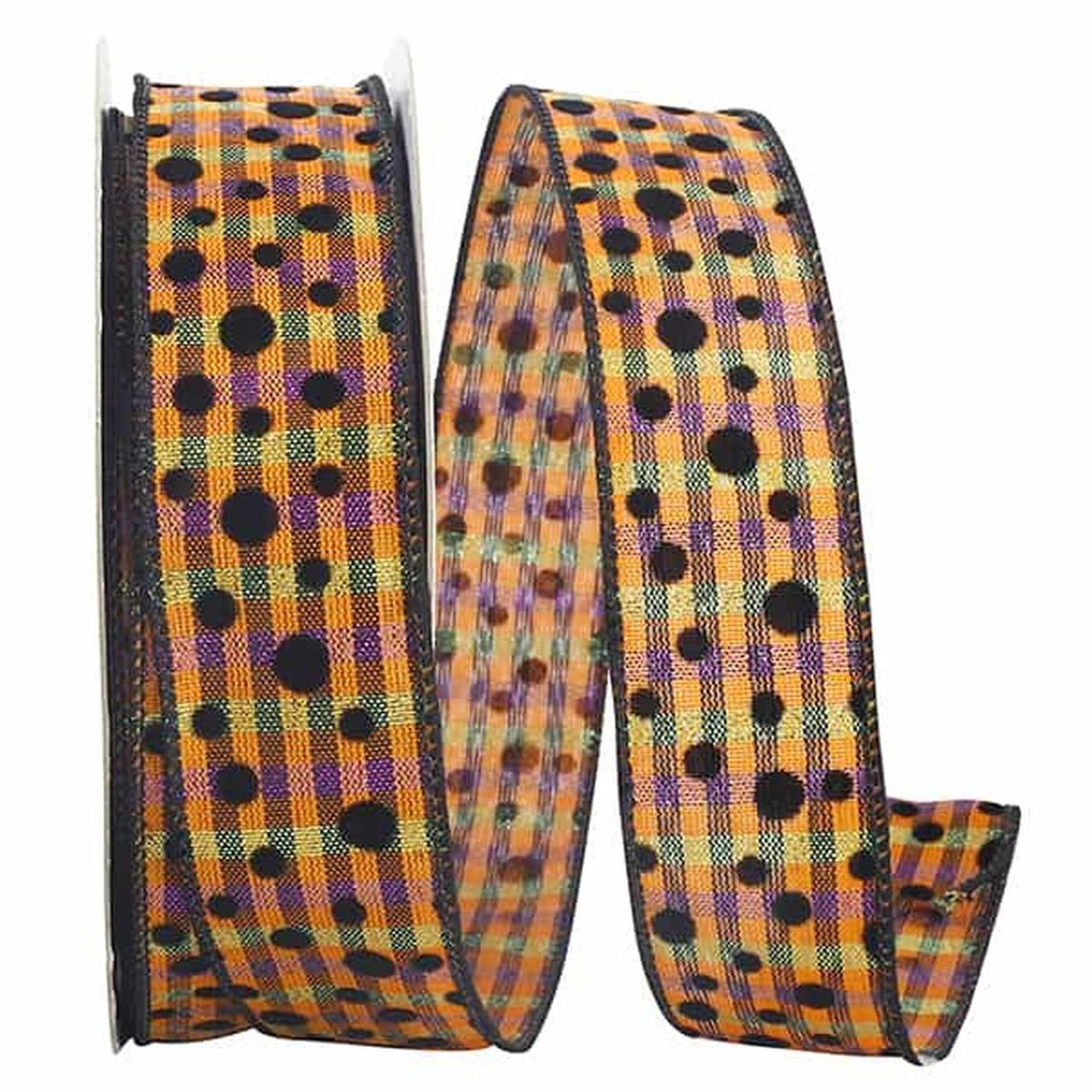 1.5" Halloween Felt Dots Ribbon: Orange/Purple (20 Yards)