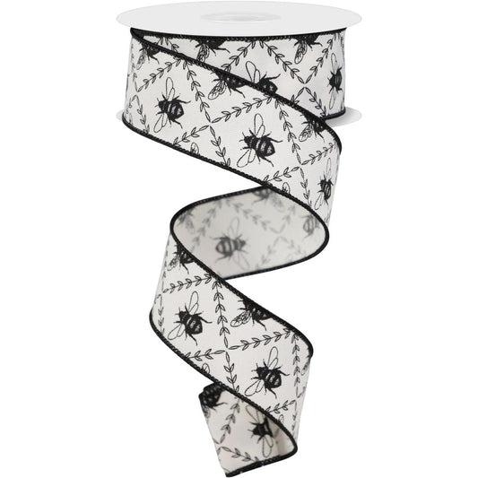 1.5" Honey Bee Trellis On Diagonal Ribbon Ivory (10 Yards)