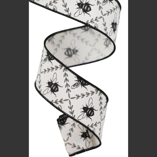 1.5" Honey Bee Trellis On Diagonal Ribbon Ivory (10 Yards)