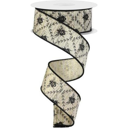1.5" Honey Bee Trellis On Metallic Ribbon: Gold (10 Yards)