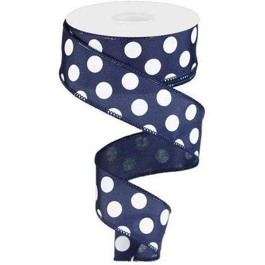 1.5" Large Polka Dot Ribbon: Navy Blue (10 Yards)