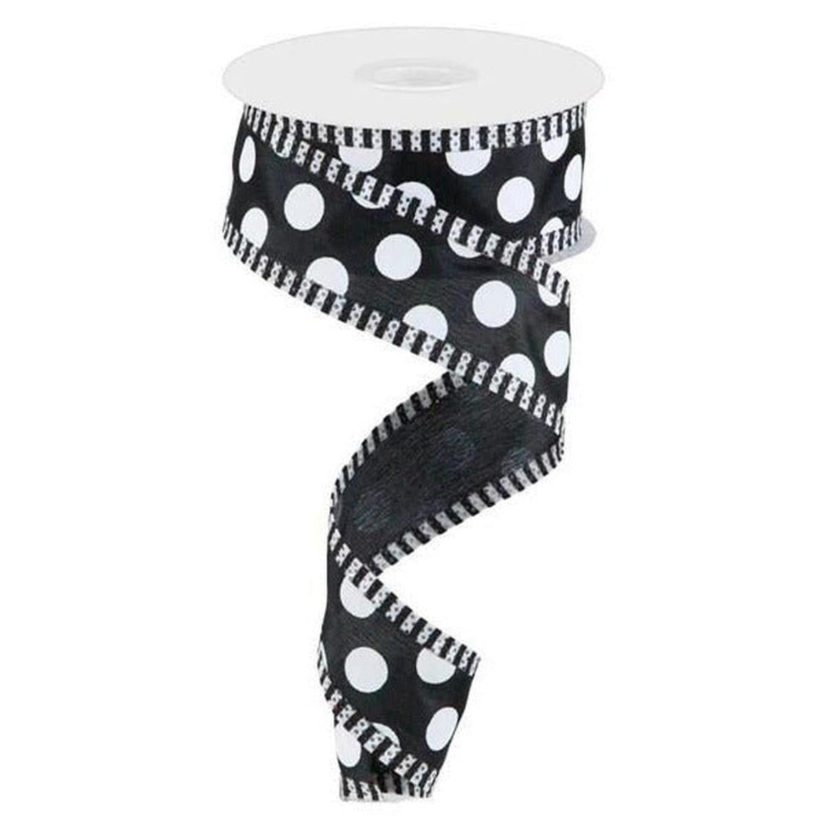 1.5" Large Polka Dot Stripe Ribbon: Black (10 Yards)