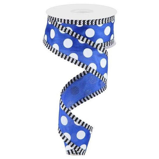 1.5" Large Polka Dot Stripe Ribbon: Royal Blue (10 Yards)