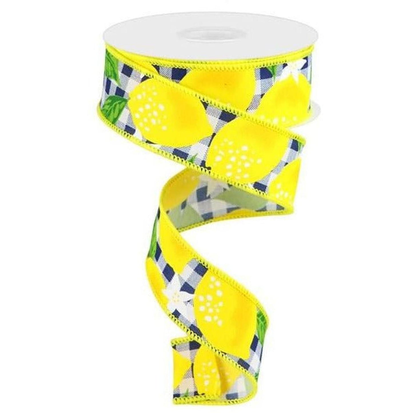 1.5"  Lemon Check on Royal Ribbon: Black & White (10 Yards)