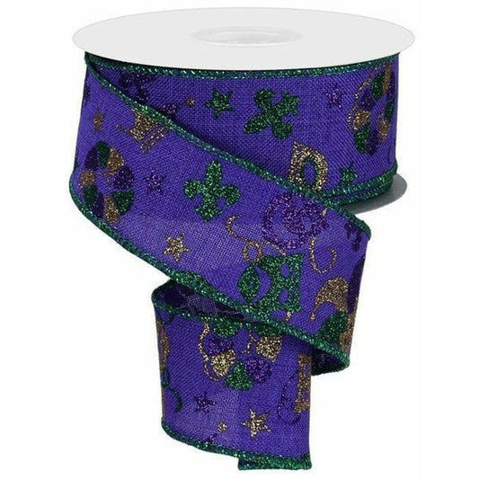 1.5" Mardi Gras Pattern Ribbon: Purple (10 Yards)