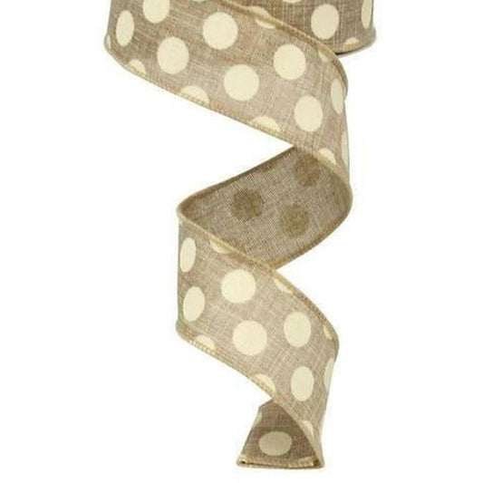 1.5" Medium Dots Ribbon: Beige (10 Yards)