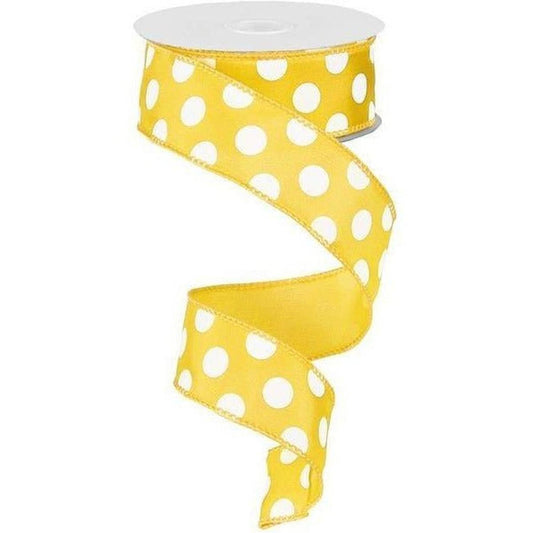 1.5" Medium Polka Dot Ribbon: Yellow/White (10 Yards)
