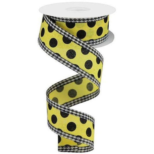1.5" Medium Polka Dots Gingham Edge: Yellow & Black  (10 Yards)