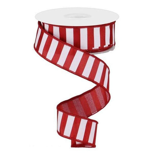 1.5" Medium Stripe Ribbon: Crimson Red & White (10 Yards)