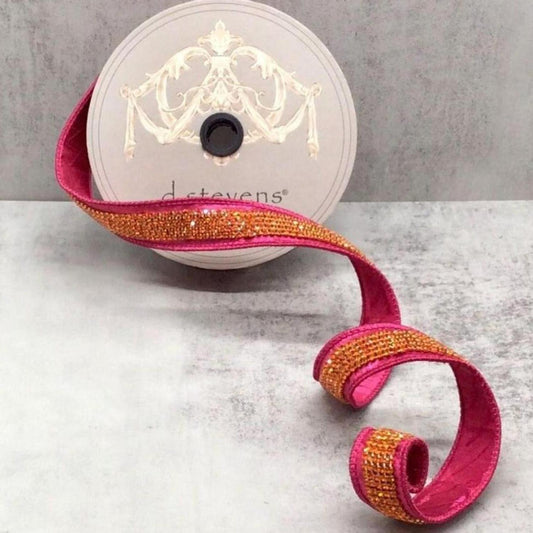 1" Metallic Dupion Duchess Jewel Ribbon: Hot Pink/Orange (5 Yards)