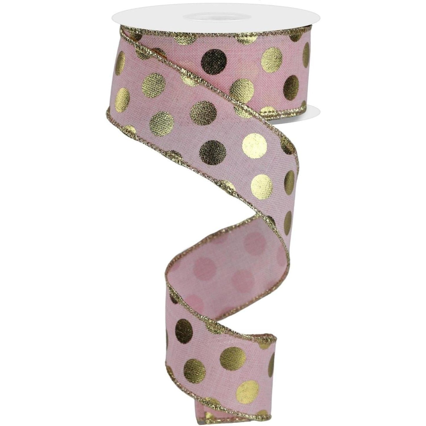 1.5" Metallic Polka Dots Ribbon: Pale Pink (10 Yards)