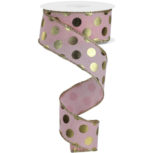 1.5" Metallic Polka Dots Ribbon: Pale Pink (10 Yards)
