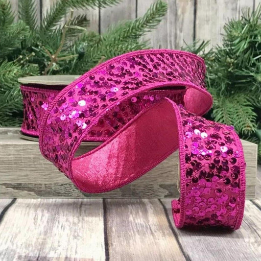1.5" Metallic Sequin Ribbon: Hot Pink (10 Yards)