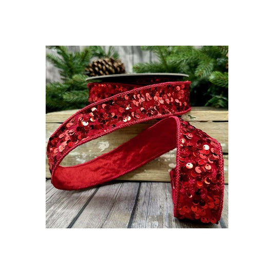 1.5" Metallic Sequin Ribbon: Red (10 Yards)