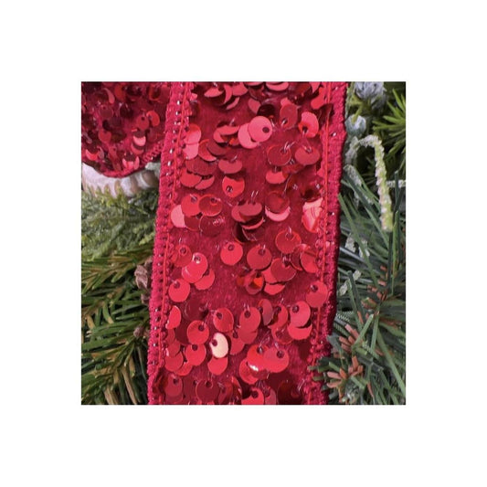 1.5" Metallic Sequin Ribbon: Red (10 Yards)