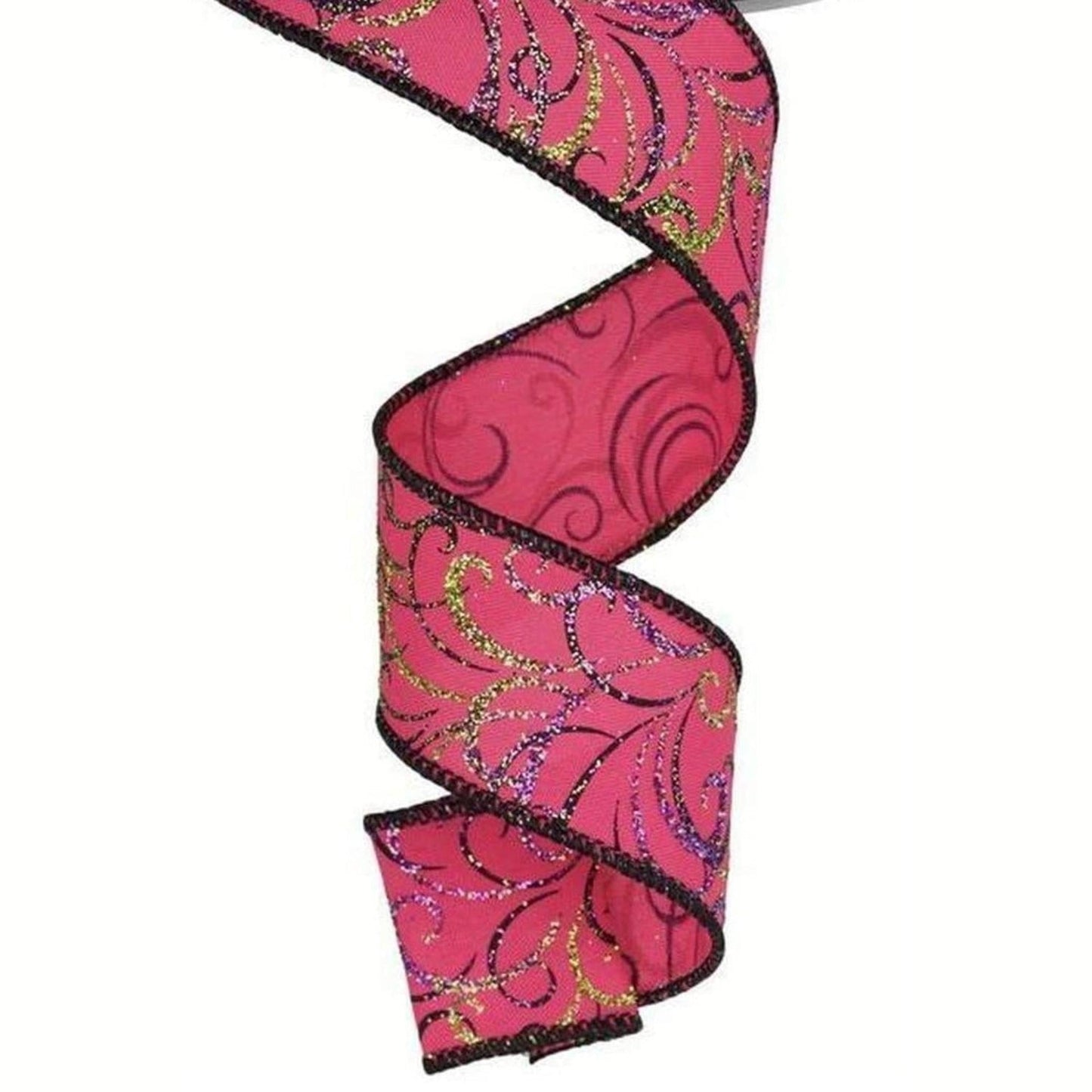 1.5" Multi Swirls Glitter Ribbon: Hot Pink/Lime/Black (10 Yard)