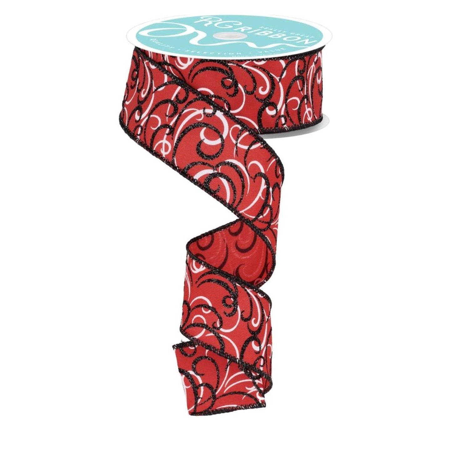 1.5" Multi Swirls Glitter Ribbon: Red/Black (10 Yard)