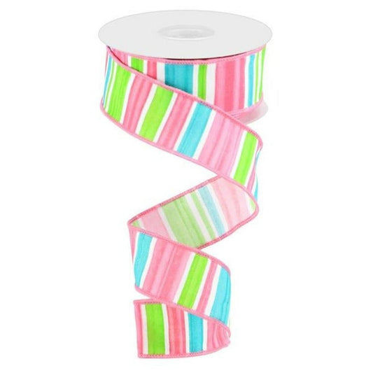 1.5" Multi Width Horizontal Stripe Ribbon: Pink (10 Yards)